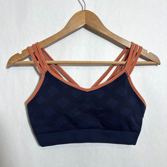 Smartwool Merino Wool Seamless Sports Bra Women's M Blue Pink Straps Lightweight - Picture 2 of 7